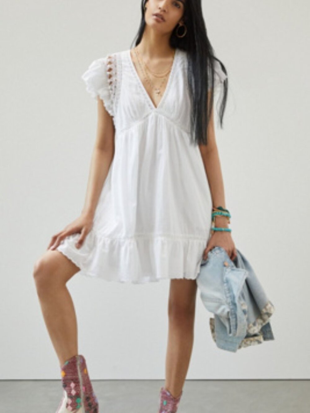 Anthropologie Lace Trim and Detailing White Mini Dress